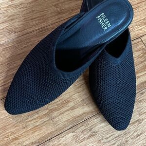 EILEEN FISHER Black Knit Blog Suede Mule sz 7 1/2